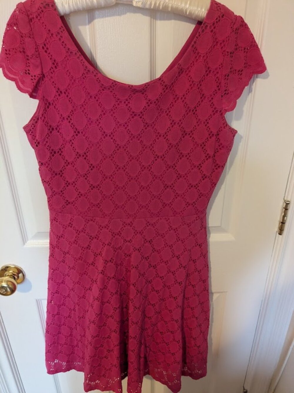 Ronni Nicole Hot Pink Floral Lace Fit & Flare Dress Sz 10 EUC